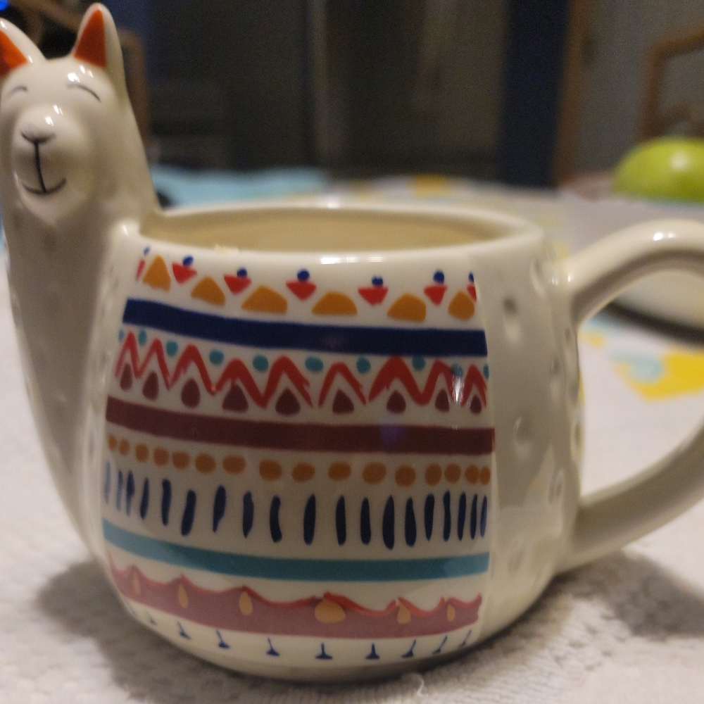 Fun colorful folk Art ceramic coffee mug 16 Oz Llama coffee mug